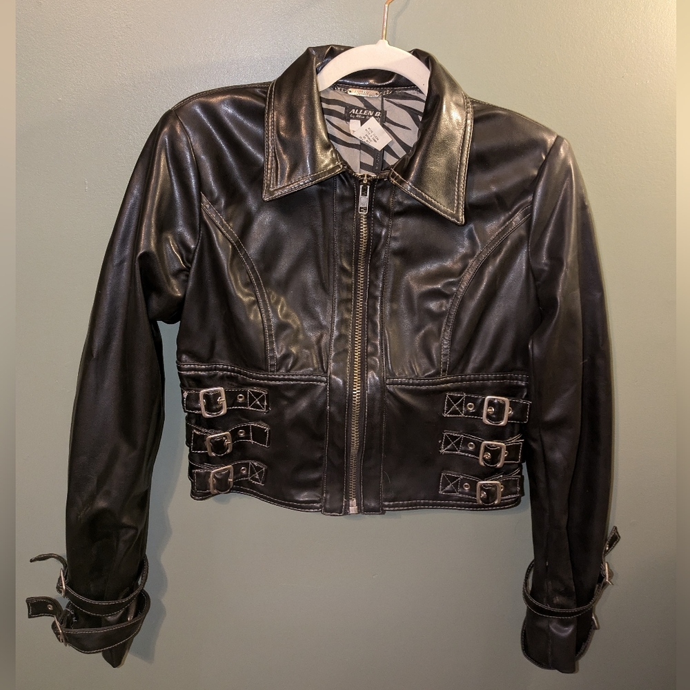 Allen B Cropped short Faux Leather Biker Jacket